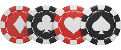 Graphic of playing cards and black and red casino chips