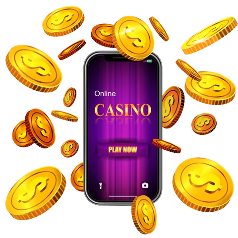 Graphic illustrating mobile gambling with a phone and dollar-sign gold coins