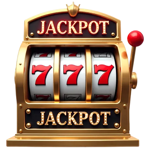 Graphic of a jackpot slot machine with a triple seven win