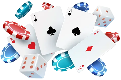 Graphic of Aces and various casino game pieces